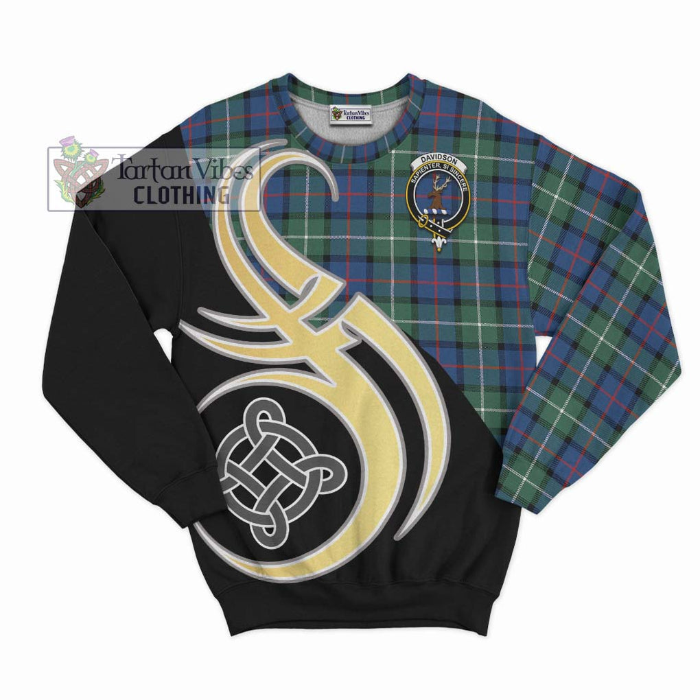 Davidson of Tulloch Tartan Sweatshirt with Family Crest and Celtic Symbol Style - Tartan Vibes Clothing