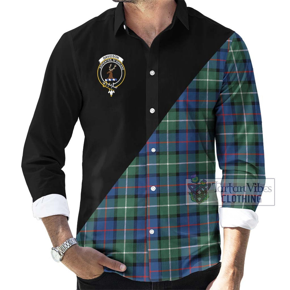 Davidson of Tulloch Tartan Long Sleeve Button Shirt with Family Crest and Military Logo Style - Tartanvibesclothing Shop