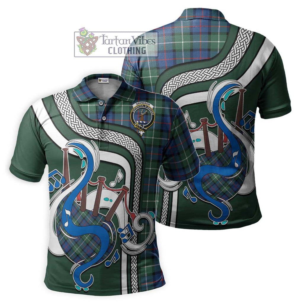 Tartan Vibes Clothing Davidson of Tulloch Tartan Polo Shirt with Epic Bagpipe Style