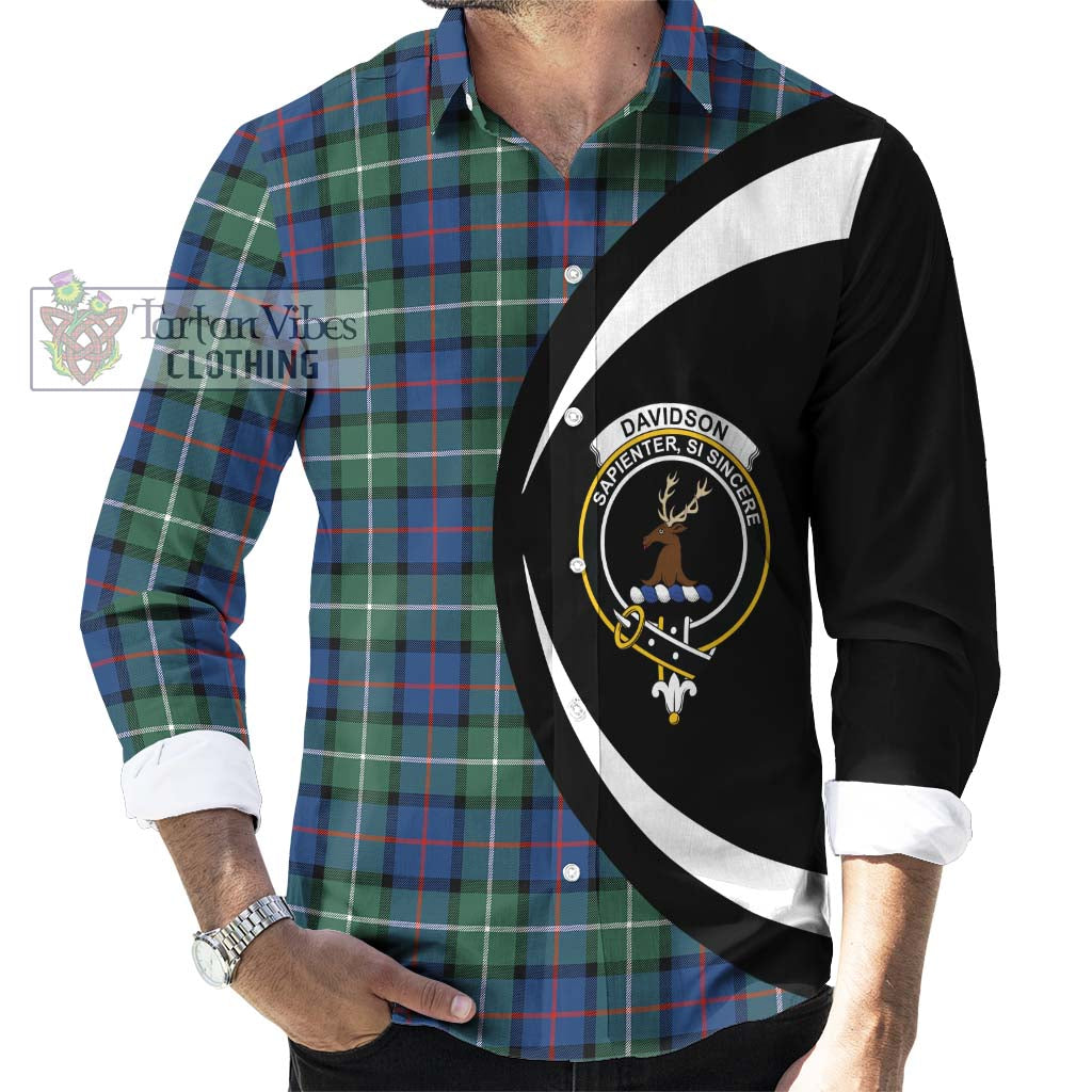 Davidson of Tulloch Tartan Long Sleeve Button Up with Family Crest Circle Style - Tartan Vibes Clothing