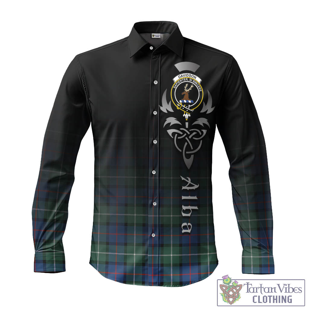 Tartan Vibes Clothing Davidson of Tulloch Tartan Long Sleeve Button Up Featuring Alba Gu Brath Family Crest Celtic Inspired