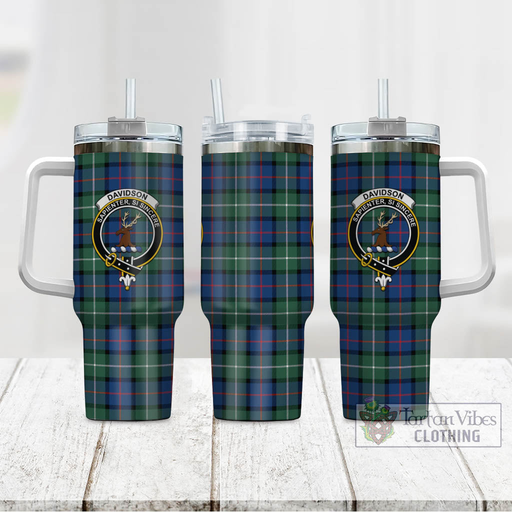 Tartan Vibes Clothing Davidson of Tulloch Tartan and Family Crest Tumbler with Handle