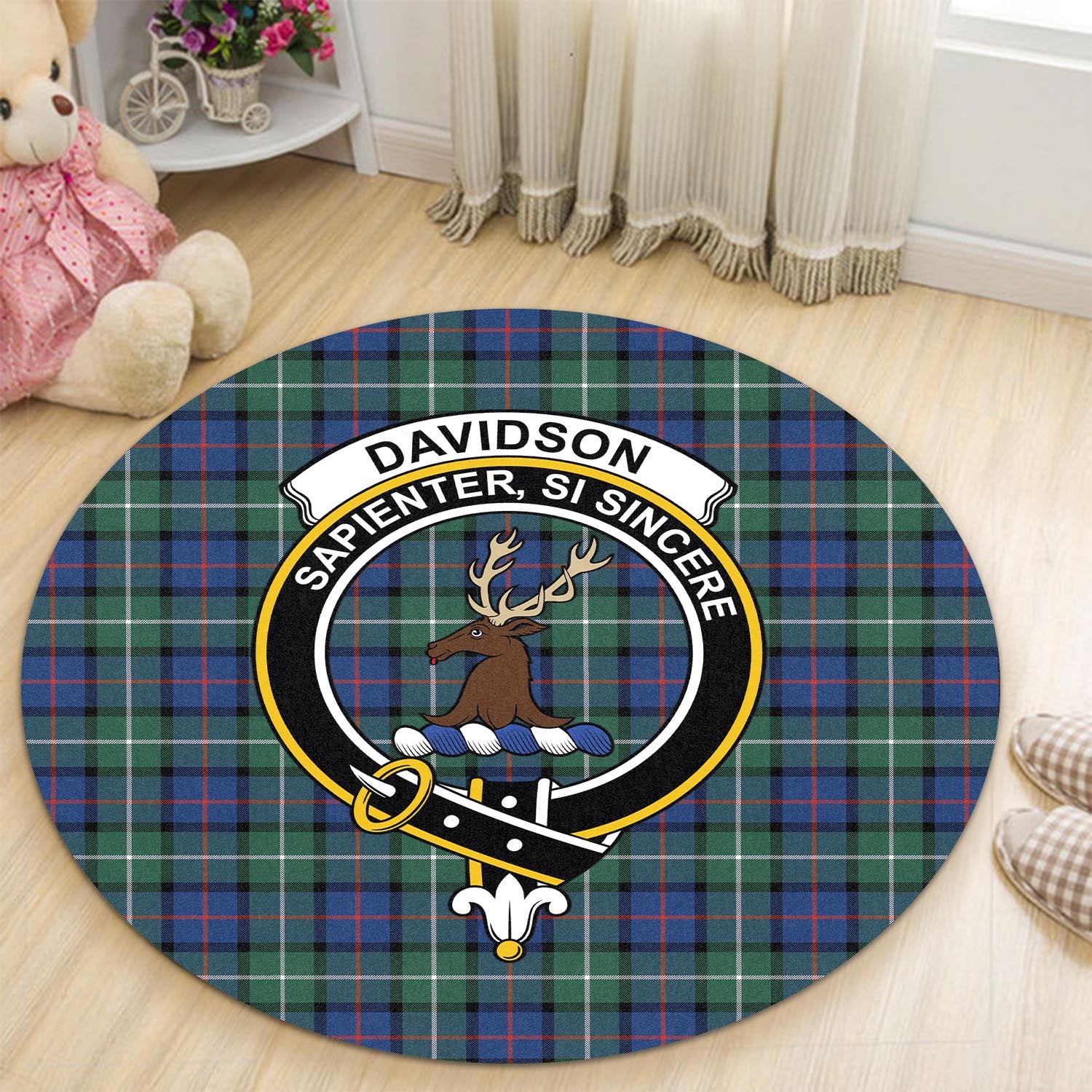 Davidson of Tulloch Tartan Round Rug with Family Crest - Tartanvibesclothing