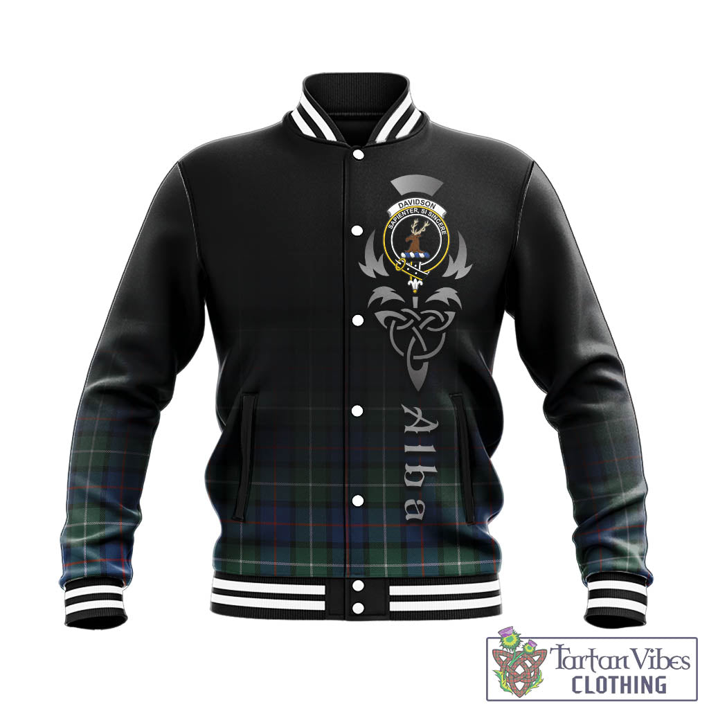 Tartan Vibes Clothing Davidson of Tulloch Tartan Baseball Jacket Featuring Alba Gu Brath Family Crest Celtic Inspired