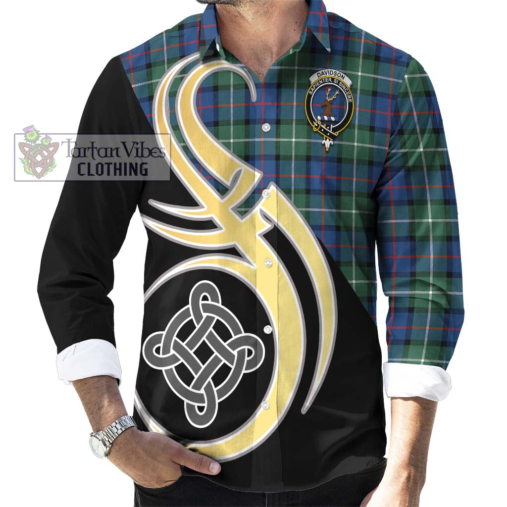 Davidson of Tulloch Tartan Long Sleeve Button Shirt with Family Crest and Celtic Symbol Style - Tartan Vibes Clothing