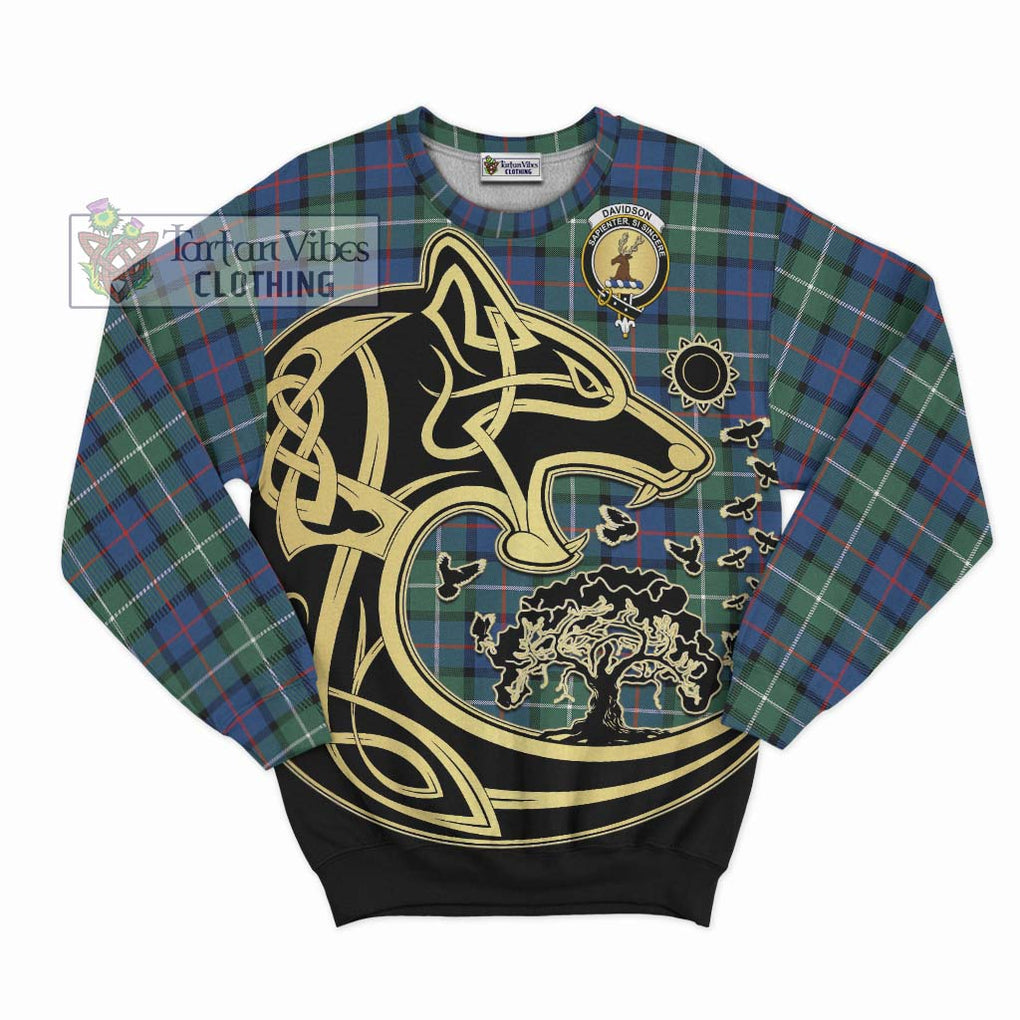 Davidson of Tulloch Tartan Sweatshirt with Family Crest Celtic Wolf Style - Tartan Vibes Clothing