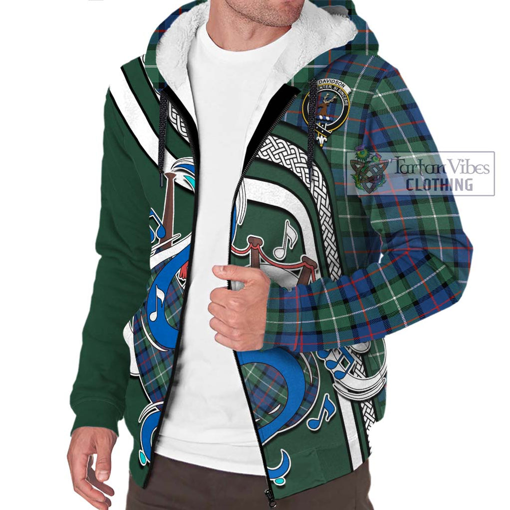 Davidson of Tulloch Tartan Sherpa Hoodie with Epic Bagpipe Style Unisex - Tartanvibesclothing Shop