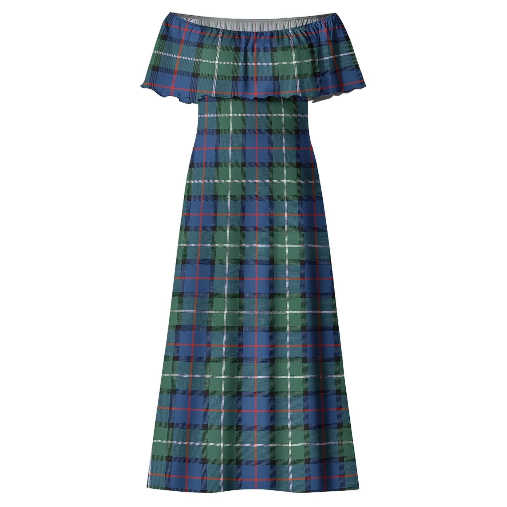 Davidson of Tulloch Tartan Off Shoulder Long Dress - Tartanvibesclothing