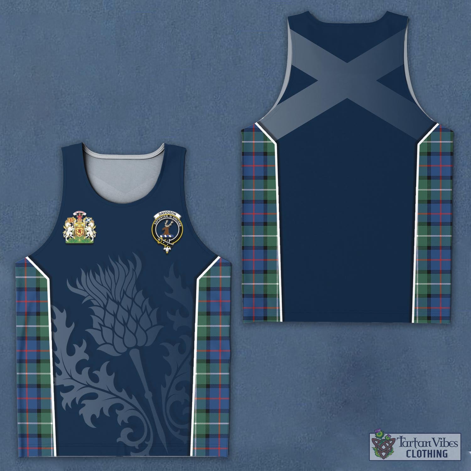 Tartan Vibes Clothing Davidson of Tulloch Tartan Men's Tanks Top with Family Crest and Scottish Thistle Vibes Sport Style