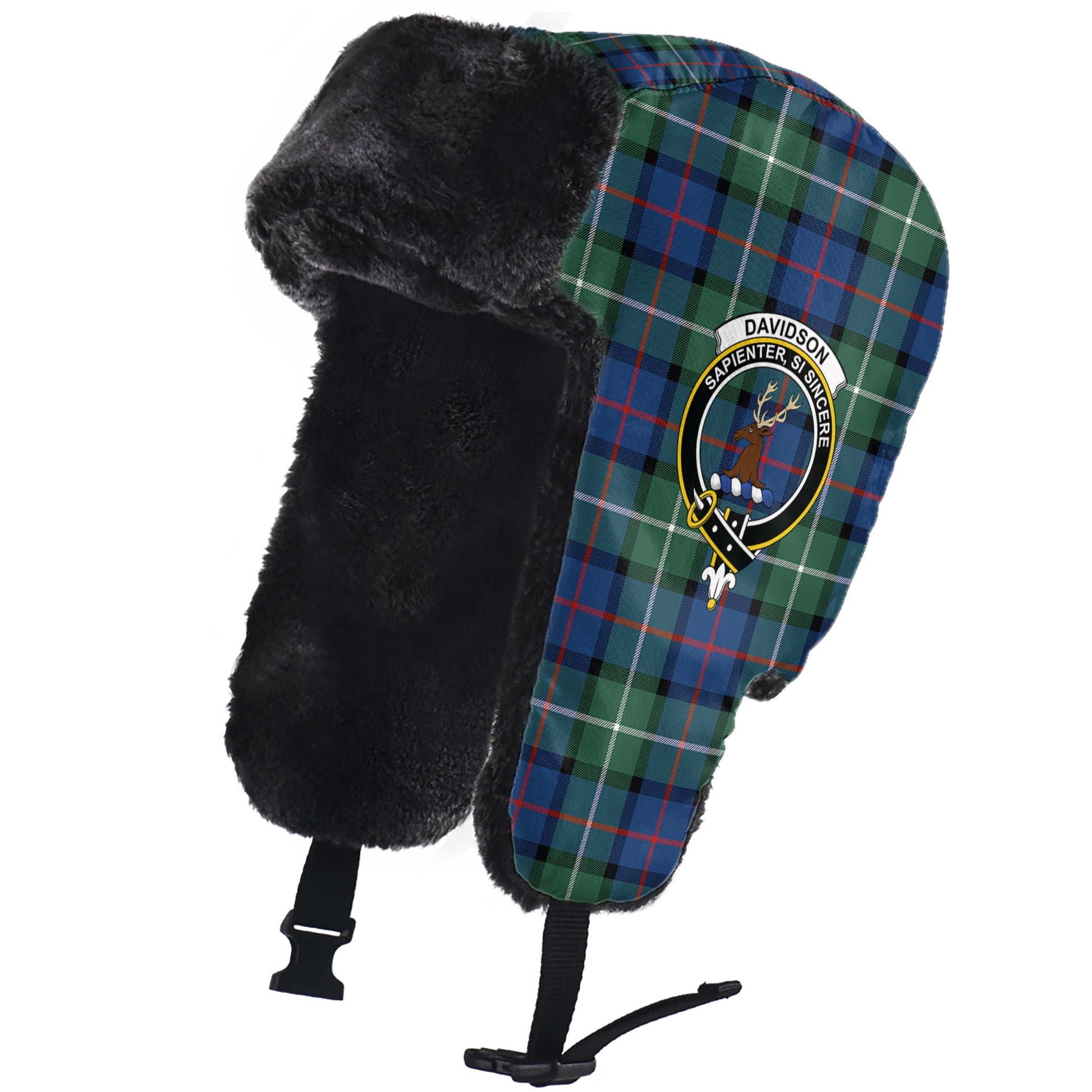 Davidson of Tulloch Tartan Winter Trapper Hat with Family Crest - Tartanvibesclothing