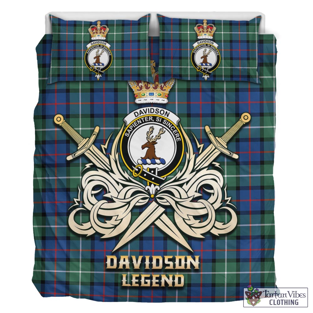 Tartan Vibes Clothing Davidson of Tulloch Tartan Bedding Set with Clan Crest and the Golden Sword of Courageous Legacy