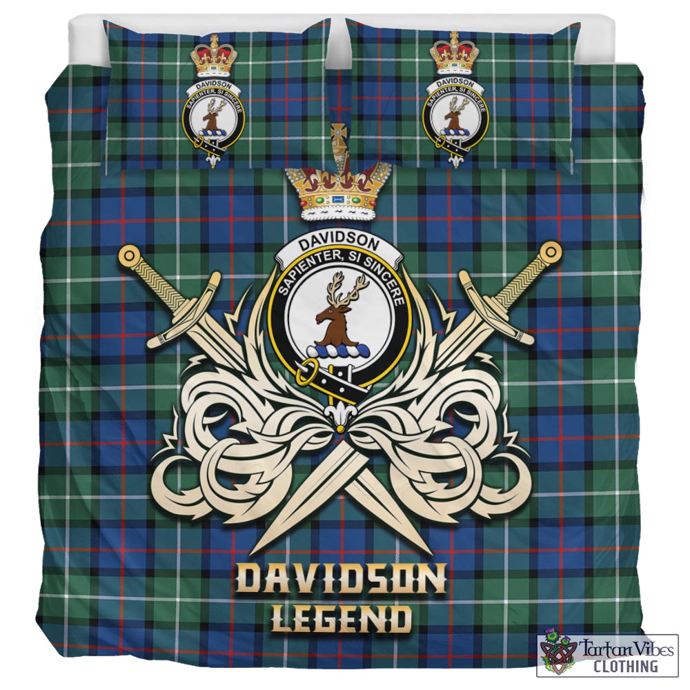 Tartan Vibes Clothing Davidson of Tulloch Tartan Bedding Set with Clan Crest and the Golden Sword of Courageous Legacy