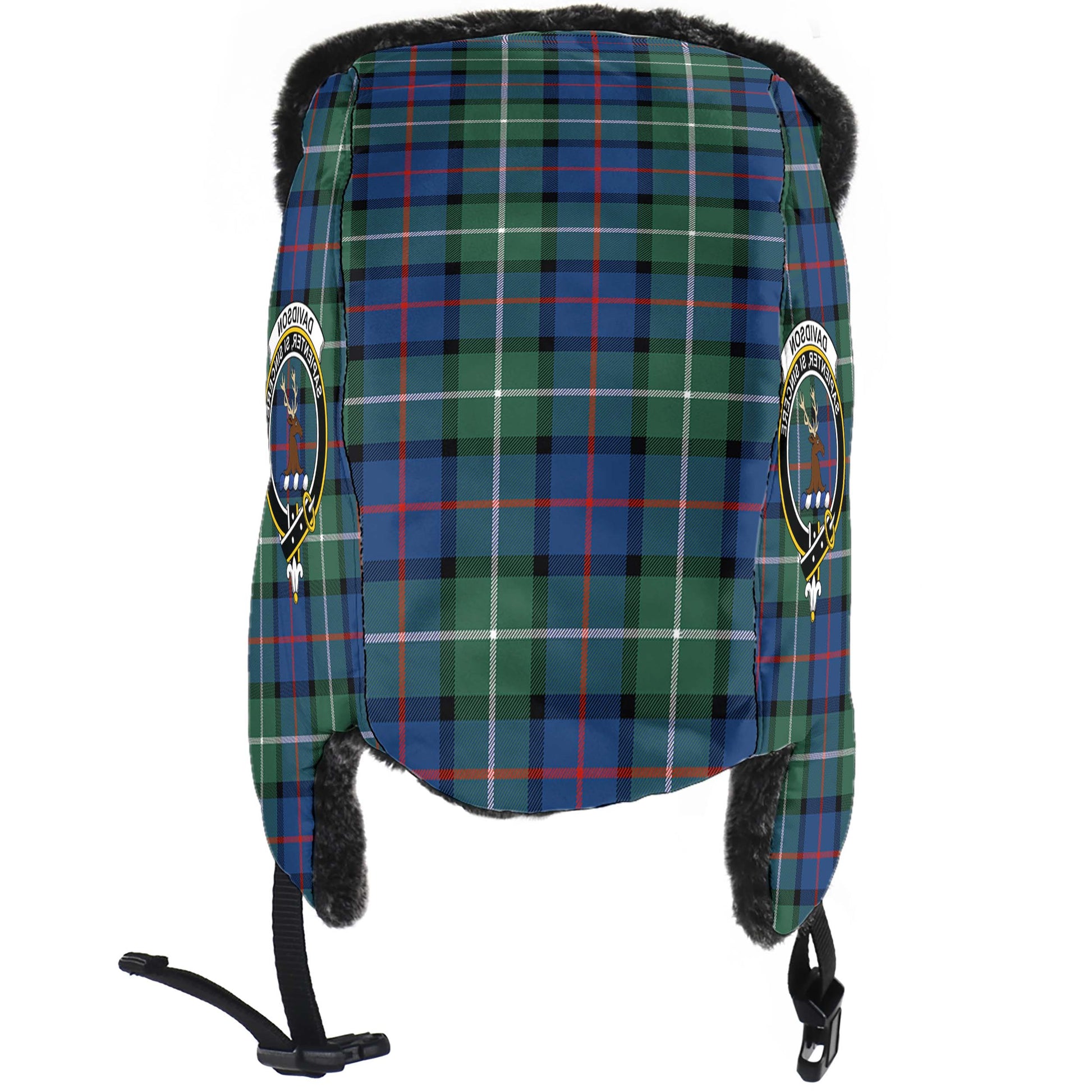 Davidson of Tulloch Tartan Winter Trapper Hat with Family Crest - Tartanvibesclothing