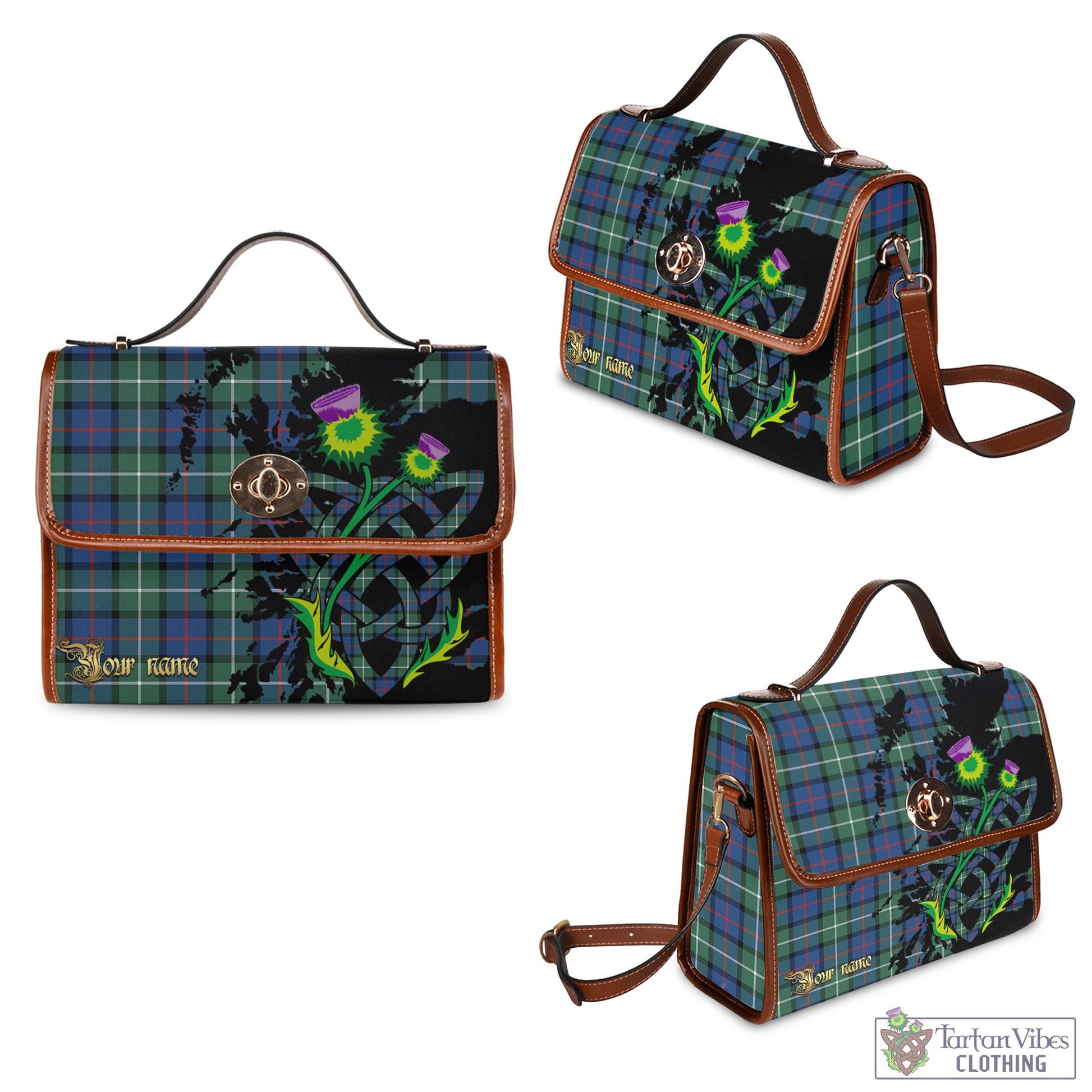 Tartan Vibes Clothing Davidson of Tulloch Tartan Waterproof Canvas Bag with Scotland Map and Thistle Celtic Accents