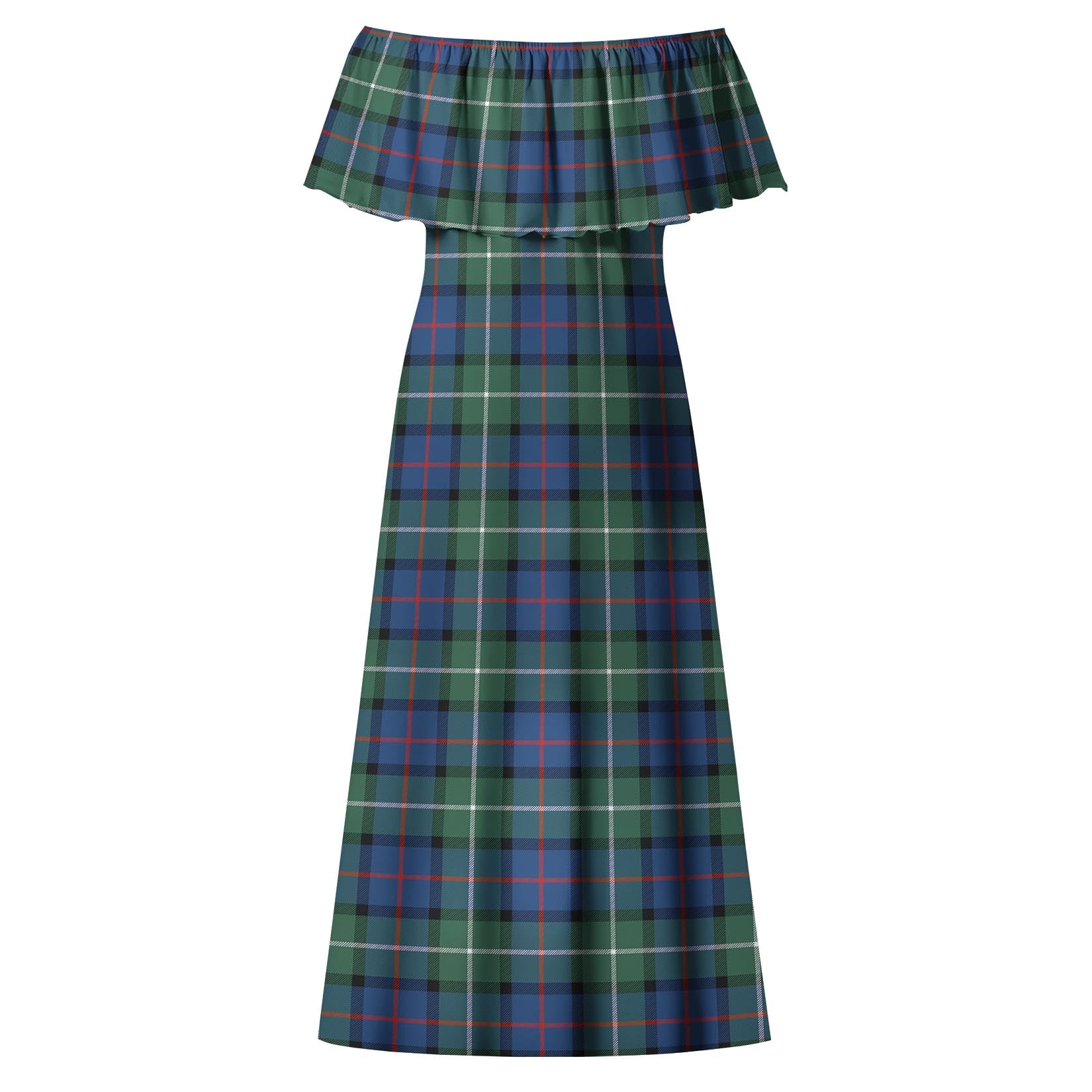 Davidson of Tulloch Tartan Off Shoulder Long Dress - Tartanvibesclothing