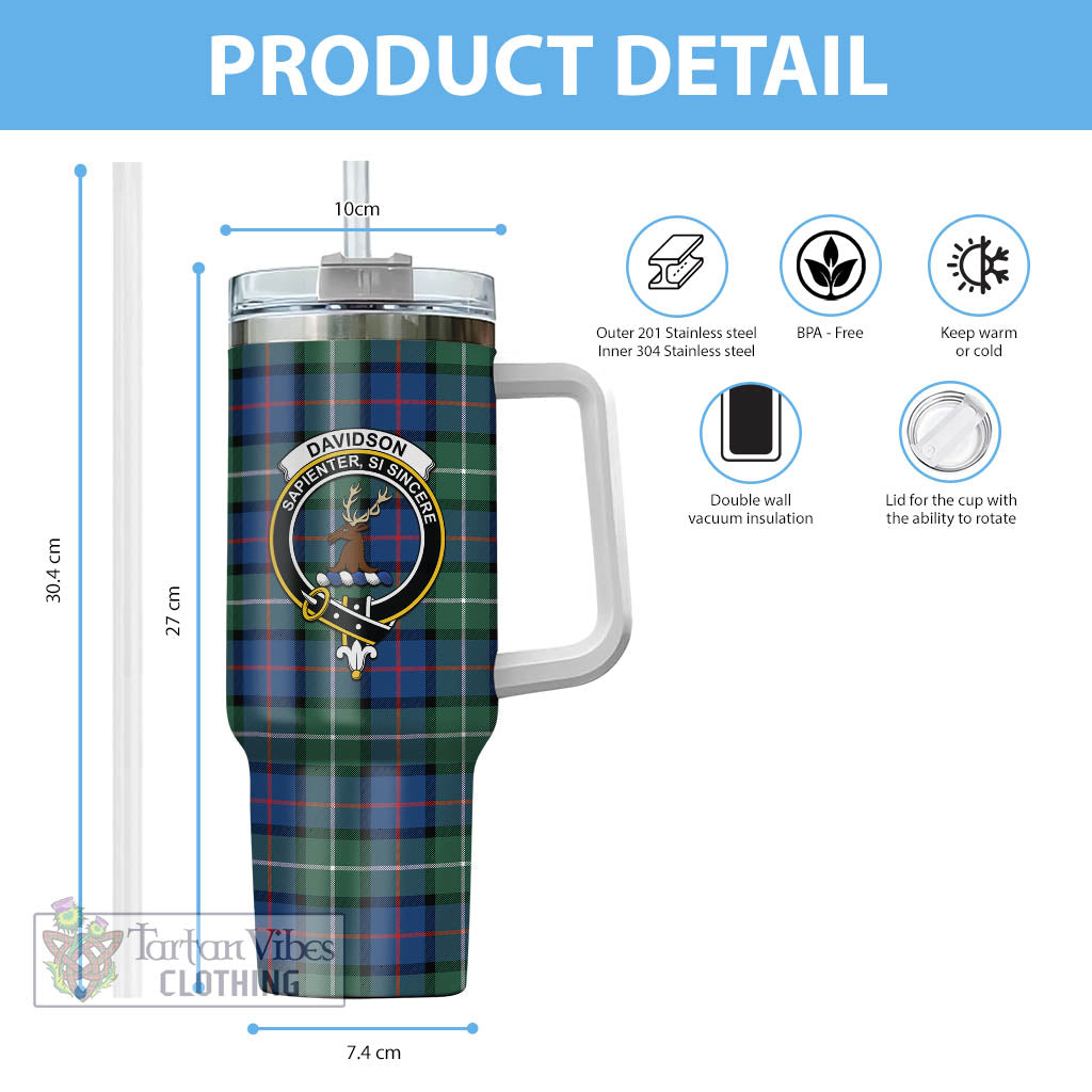 Tartan Vibes Clothing Davidson of Tulloch Tartan and Family Crest Tumbler with Handle