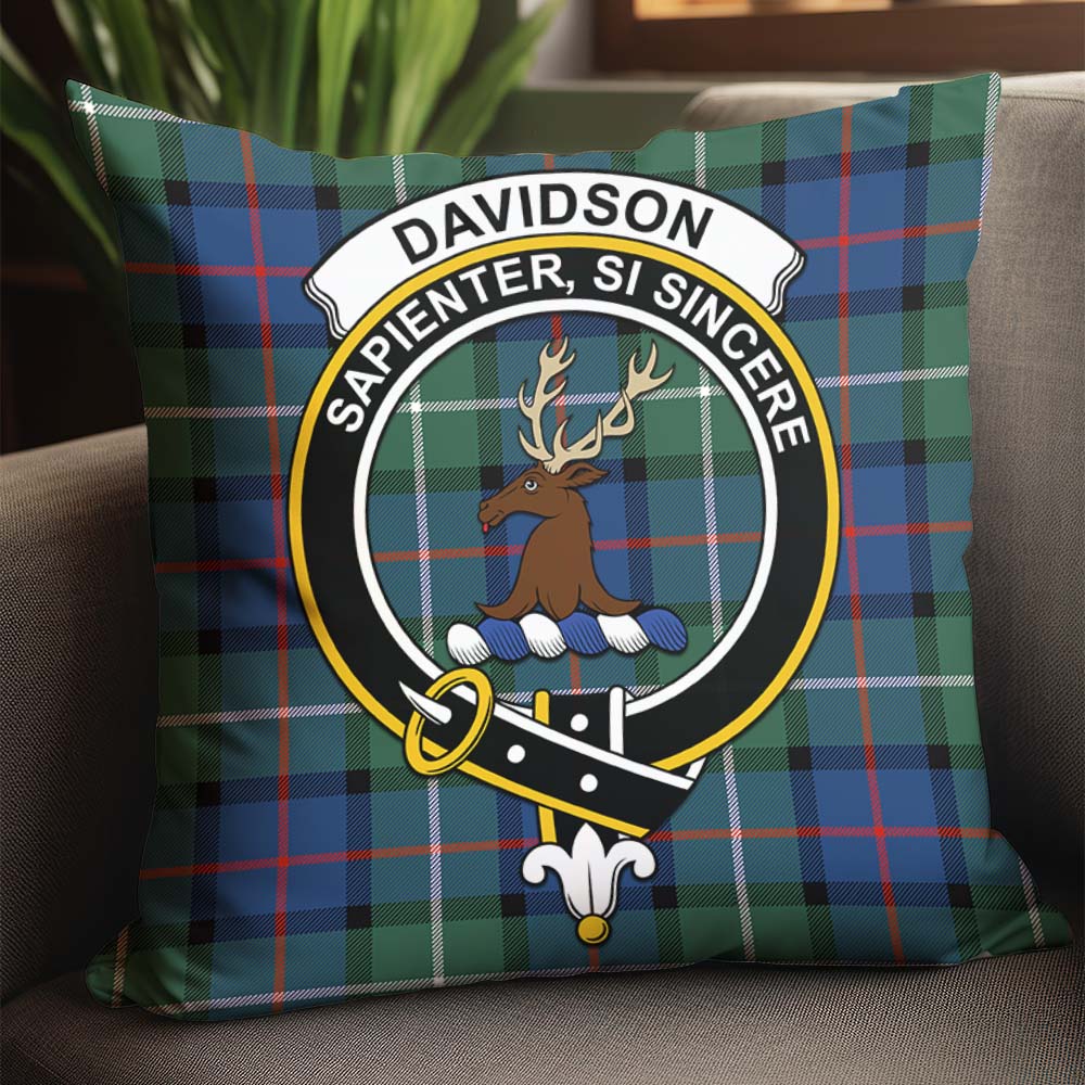 Davidson of Tulloch Tartan Pillow Cover with Family Crest - Tartanvibesclothing