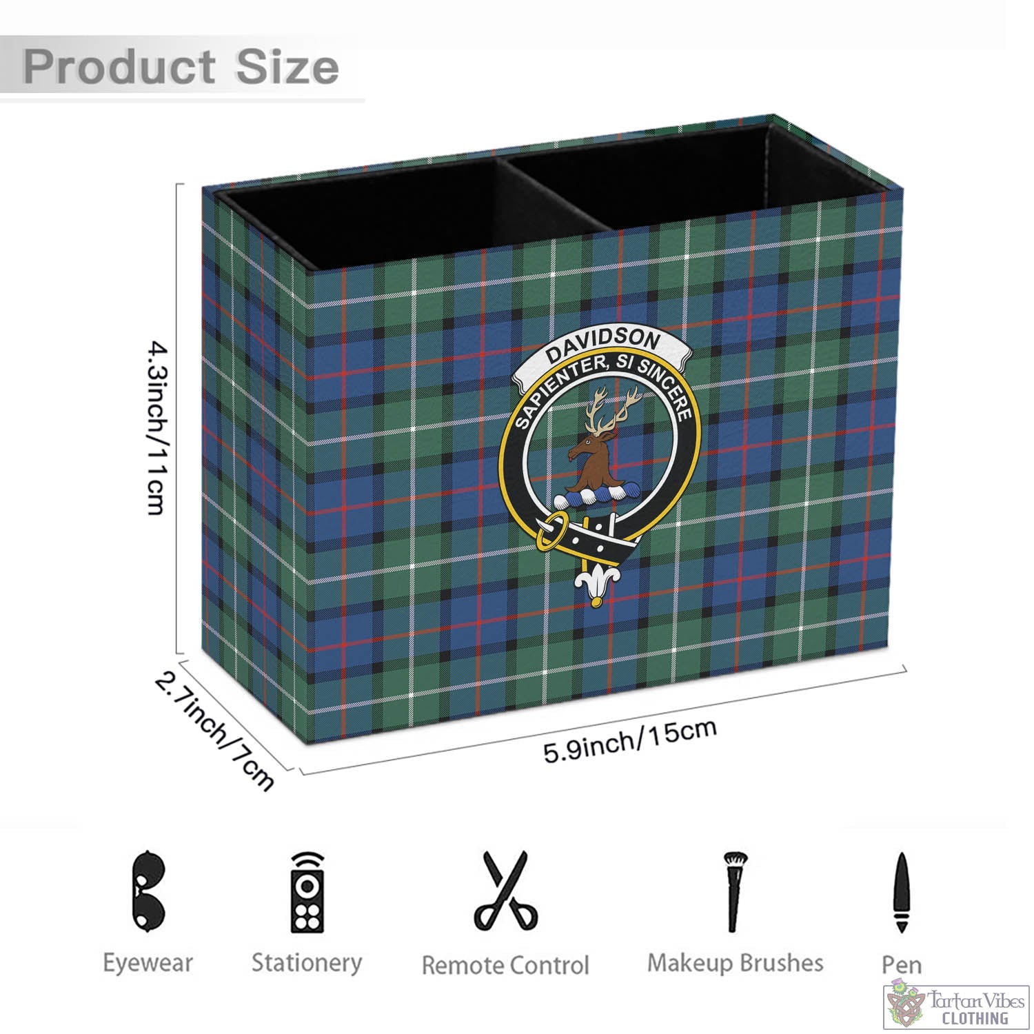 Tartan Vibes Clothing Davidson of Tulloch Tartan Pen Holder with Family Crest