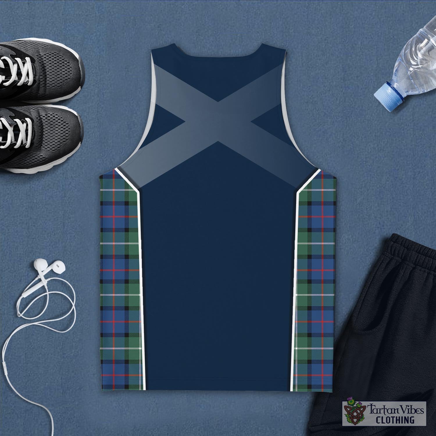 Tartan Vibes Clothing Davidson of Tulloch Tartan Men's Tanks Top with Family Crest and Scottish Thistle Vibes Sport Style