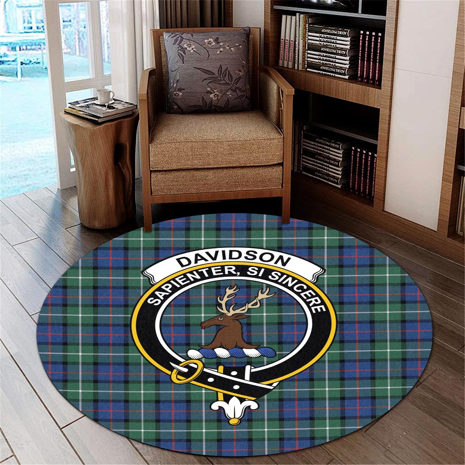 Davidson of Tulloch Tartan Round Rug with Family Crest - Tartanvibesclothing