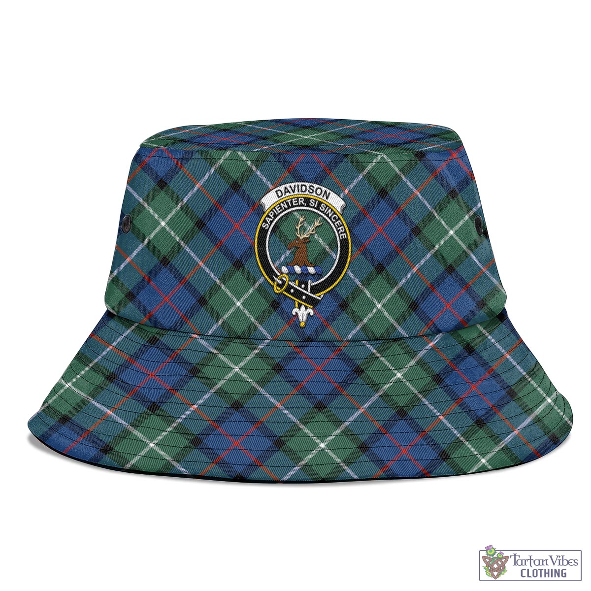 Tartan Vibes Clothing Davidson of Tulloch Tartan Bucket Hat with Family Crest