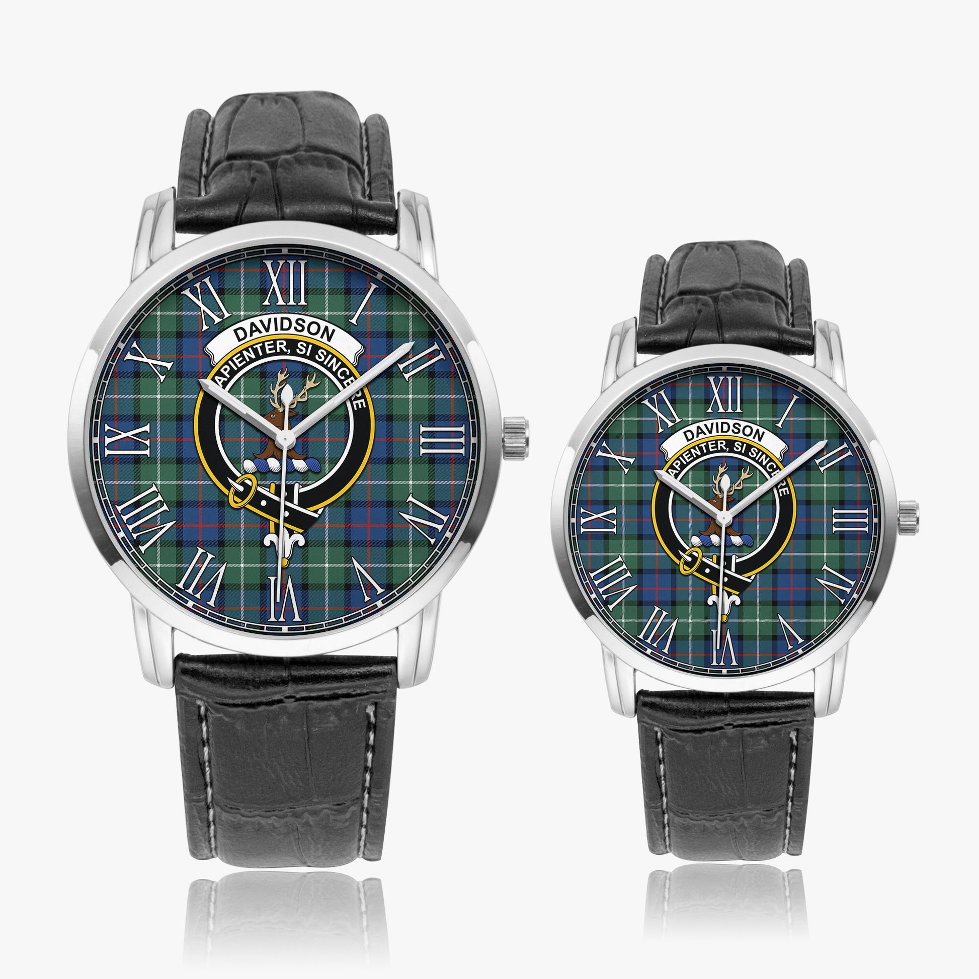 Davidson of Tulloch Tartan Family Crest Leather Strap Quartz Watch - Tartanvibesclothing