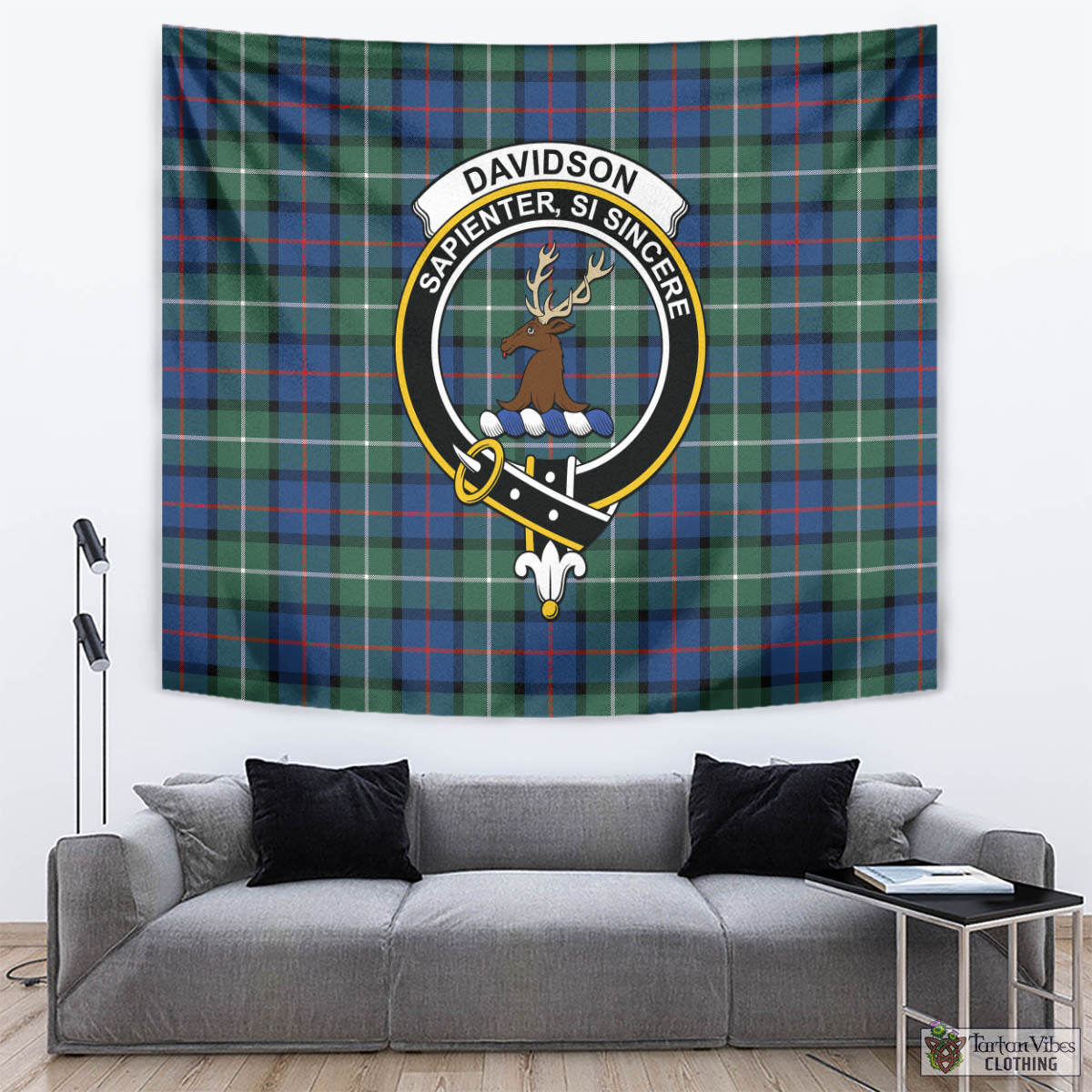 Tartan Vibes Clothing Davidson of Tulloch Tartan Tapestry Wall Hanging and Home Decor for Room with Family Crest