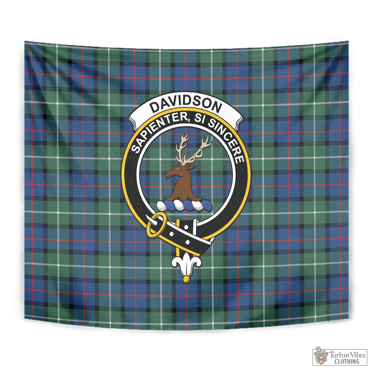 Tartan Vibes Clothing Davidson of Tulloch Tartan Tapestry Wall Hanging and Home Decor for Room with Family Crest