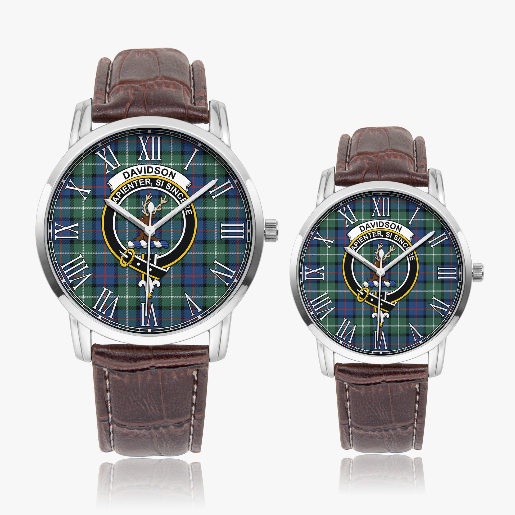 Davidson of Tulloch Tartan Family Crest Leather Strap Quartz Watch - Tartanvibesclothing