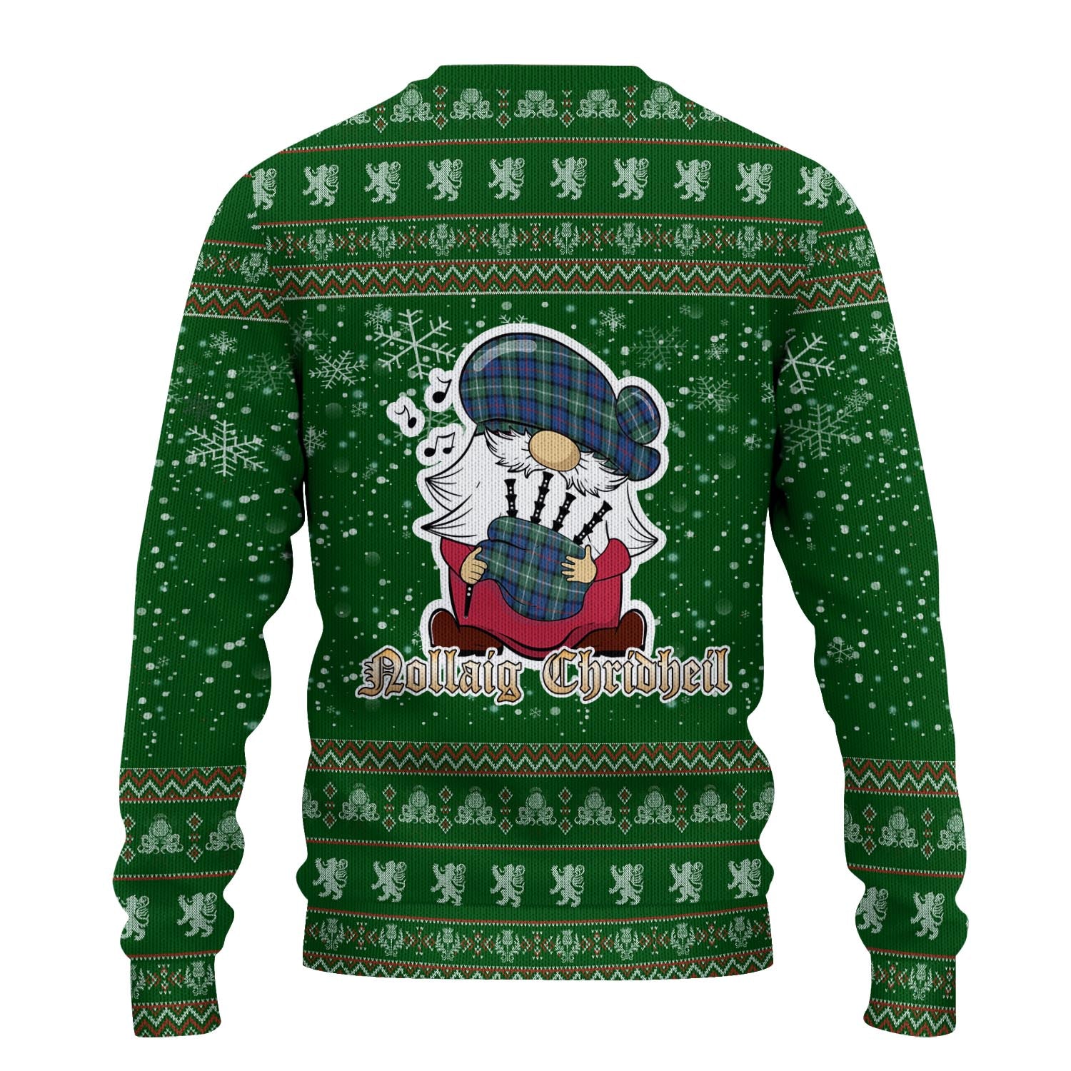 Davidson of Tulloch Clan Christmas Family Knitted Sweater with Funny Gnome Playing Bagpipes - Tartanvibesclothing