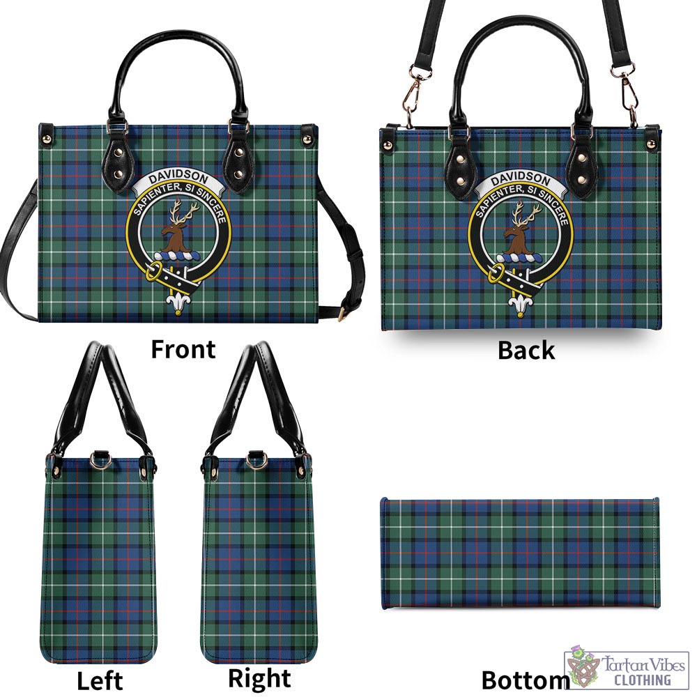 Tartan Vibes Clothing Davidson of Tulloch Tartan Luxury Leather Handbags with Family Crest