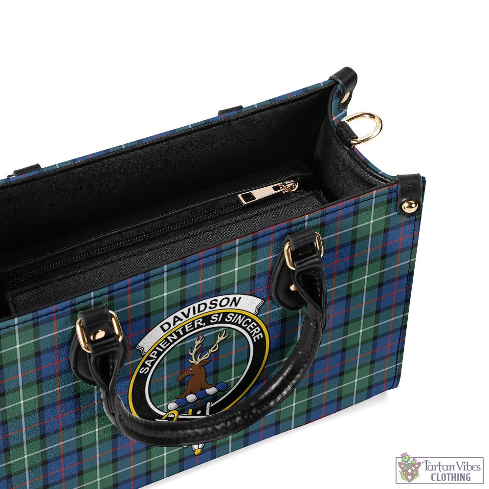 Tartan Vibes Clothing Davidson of Tulloch Tartan Luxury Leather Handbags with Family Crest