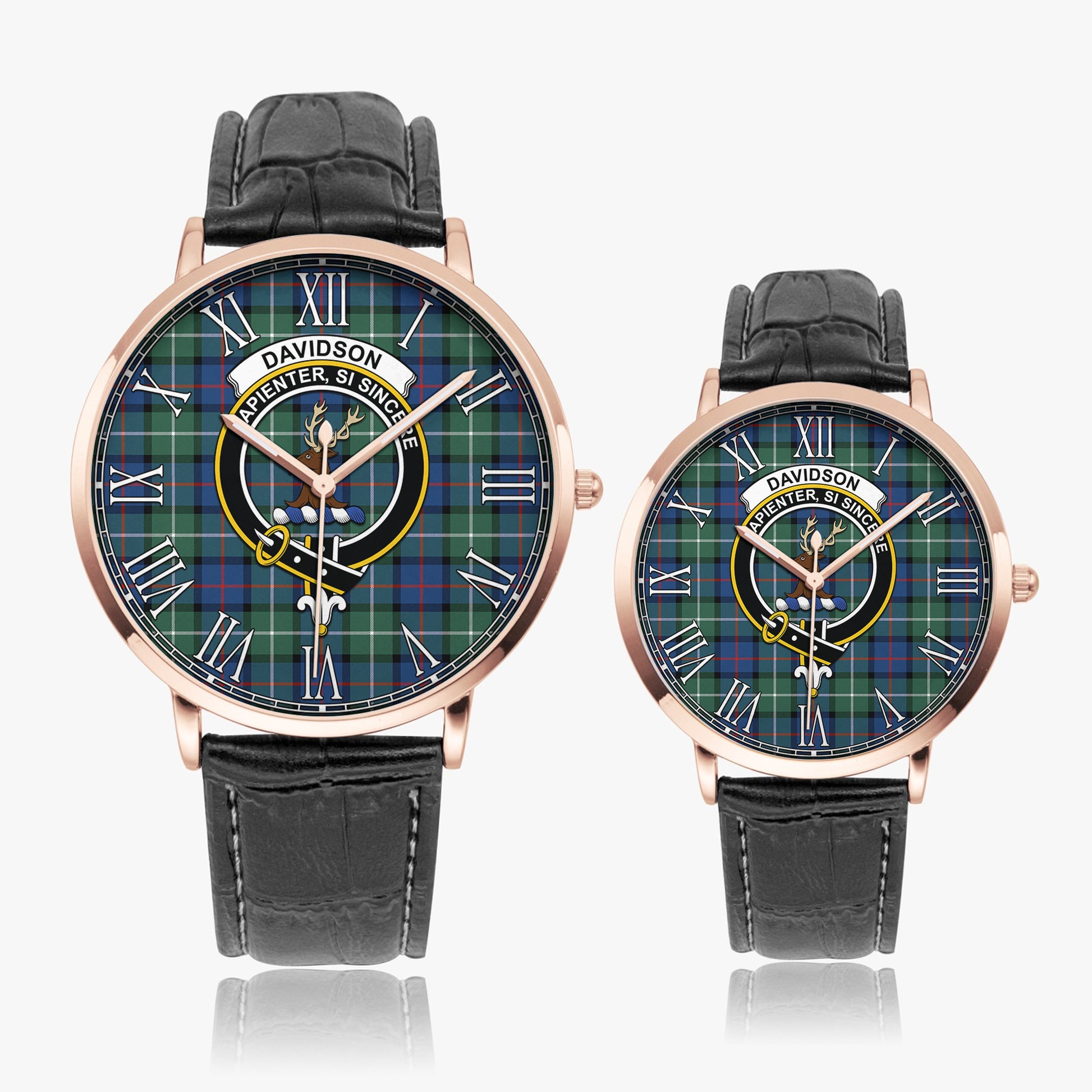 Davidson of Tulloch Tartan Family Crest Leather Strap Quartz Watch - Tartanvibesclothing