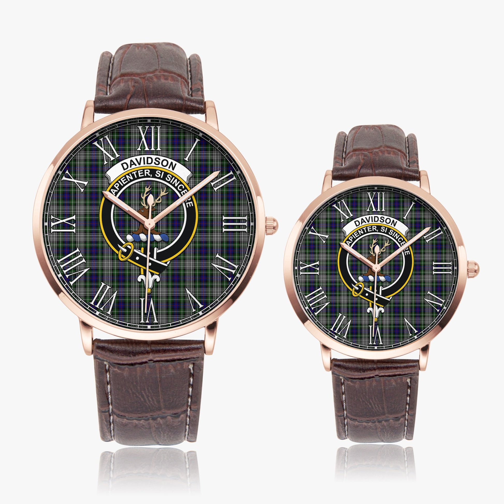 Davidson of Tulloch Dress Tartan Family Crest Leather Strap Quartz Watch - Tartanvibesclothing