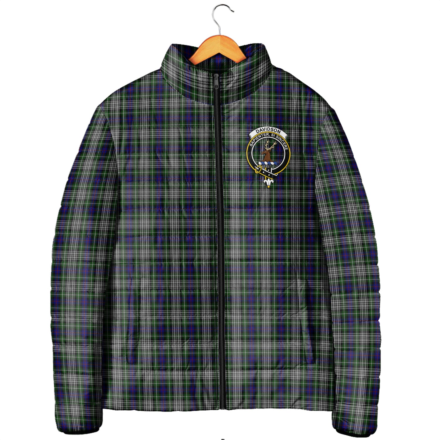 Davidson of Tulloch Dress Tartan Padded Jacket with Family Crest Men's Padded Jacket - Tartan Vibes Clothing