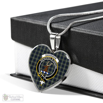 Davidson of Tulloch Dress Tartan Heart Necklace with Family Crest