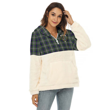 Davidson of Tulloch Dress Tartan Half Style Women's Borg Fleece Hoodie with Half Zip with Family Crest