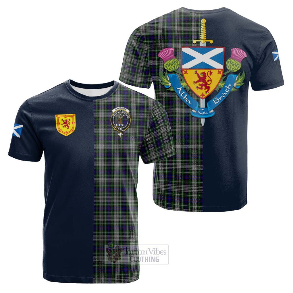 Tartan Vibes Clothing Davidson of Tulloch Dress Tartan Cotton T-shirt with Scottish Lion Royal Arm Half Style