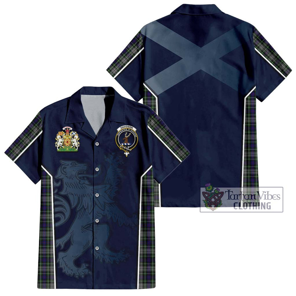 Davidson of Tulloch Dress Tartan Short Sleeve Button Shirt with Family Crest and Lion Rampant Vibes Sport Style Kid - Tartan Vibes Clothing