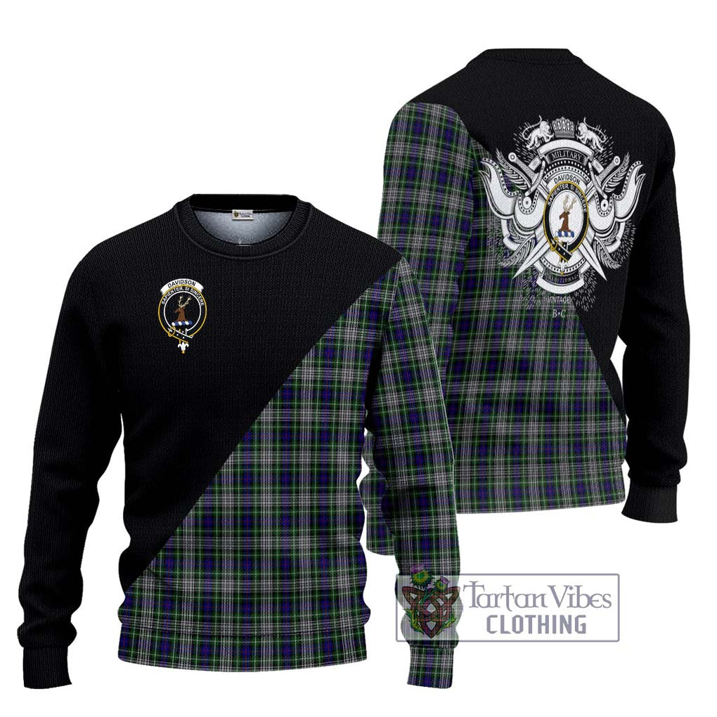 Davidson of Tulloch Dress Tartan Knitted Sweater with Family Crest and Military Logo Style Unisex - Tartanvibesclothing Shop