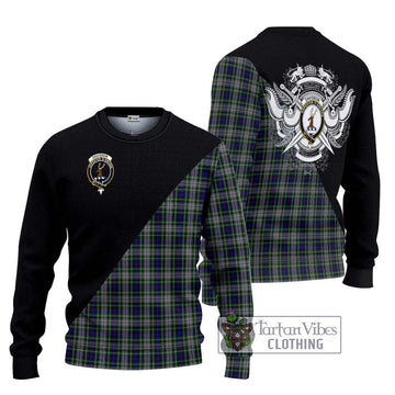 Davidson of Tulloch Dress Tartan Ugly Sweater with Family Crest and Military Logo Style