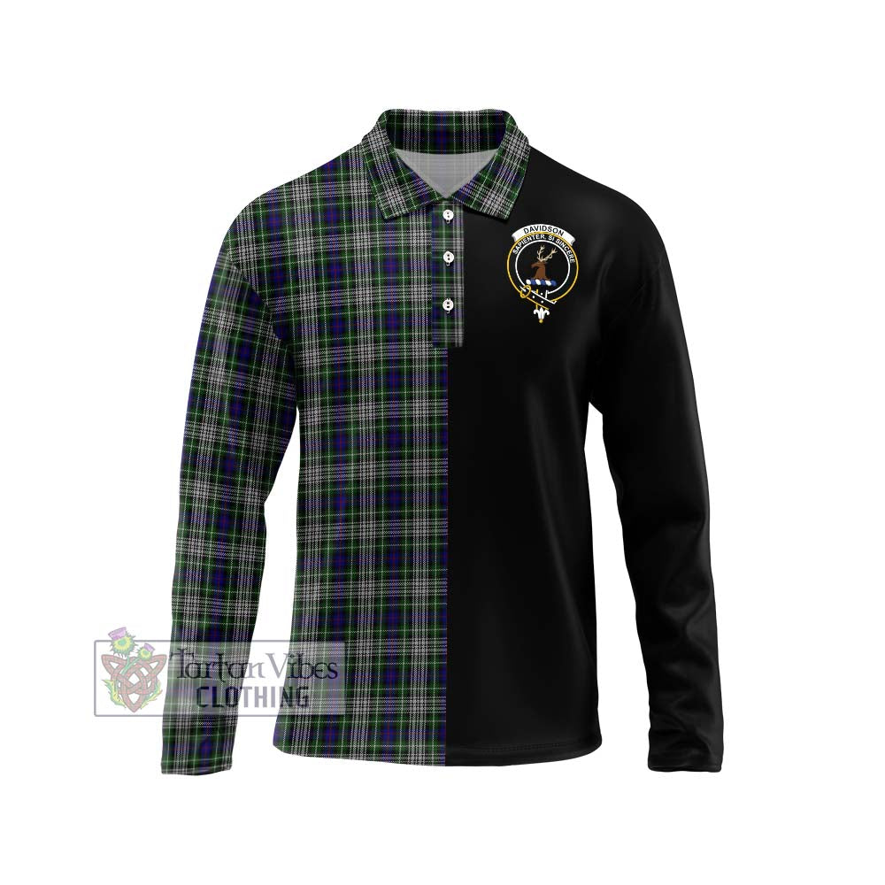 Davidson of Tulloch Dress Tartan Long Sleeve Polo Shirt with Family Crest and Half Of Me Style Unisex - Tartanvibesclothing Shop