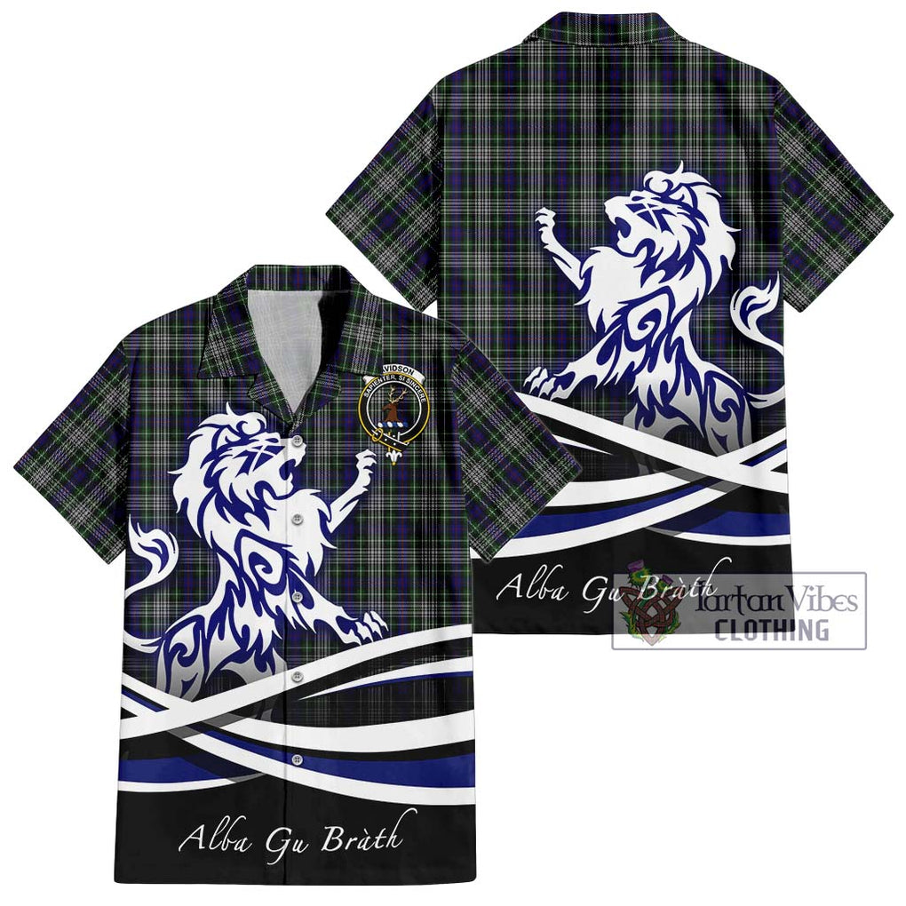 Davidson of Tulloch Dress Tartan Short Sleeve Button Shirt with Alba Gu Brath Regal Lion Emblem Kid - Tartanvibesclothing Shop