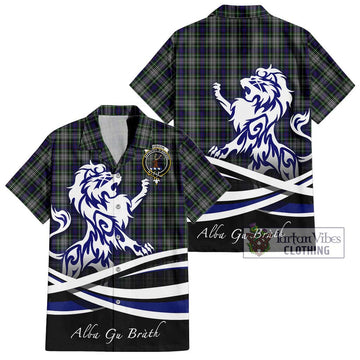 Davidson of Tulloch Dress Tartan Short Sleeve Button Shirt with Alba Gu Brath Regal Lion Emblem