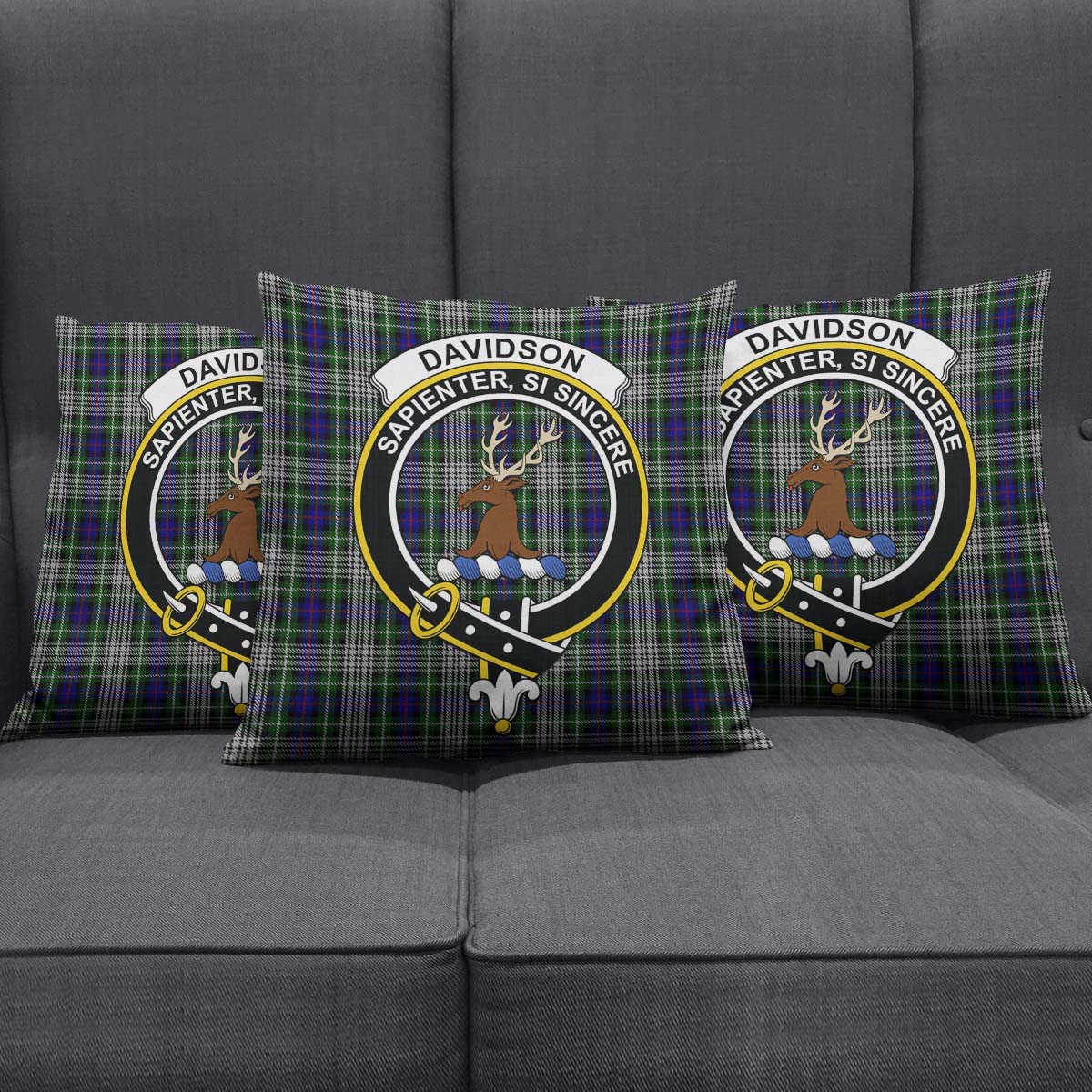 Davidson of Tulloch Dress Tartan Pillow Cover with Family Crest Square Pillow Cover - Tartanvibesclothing