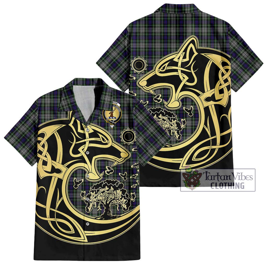 Davidson of Tulloch Dress Tartan Short Sleeve Button Shirt with Family Crest Celtic Wolf Style Kid - Tartan Vibes Clothing