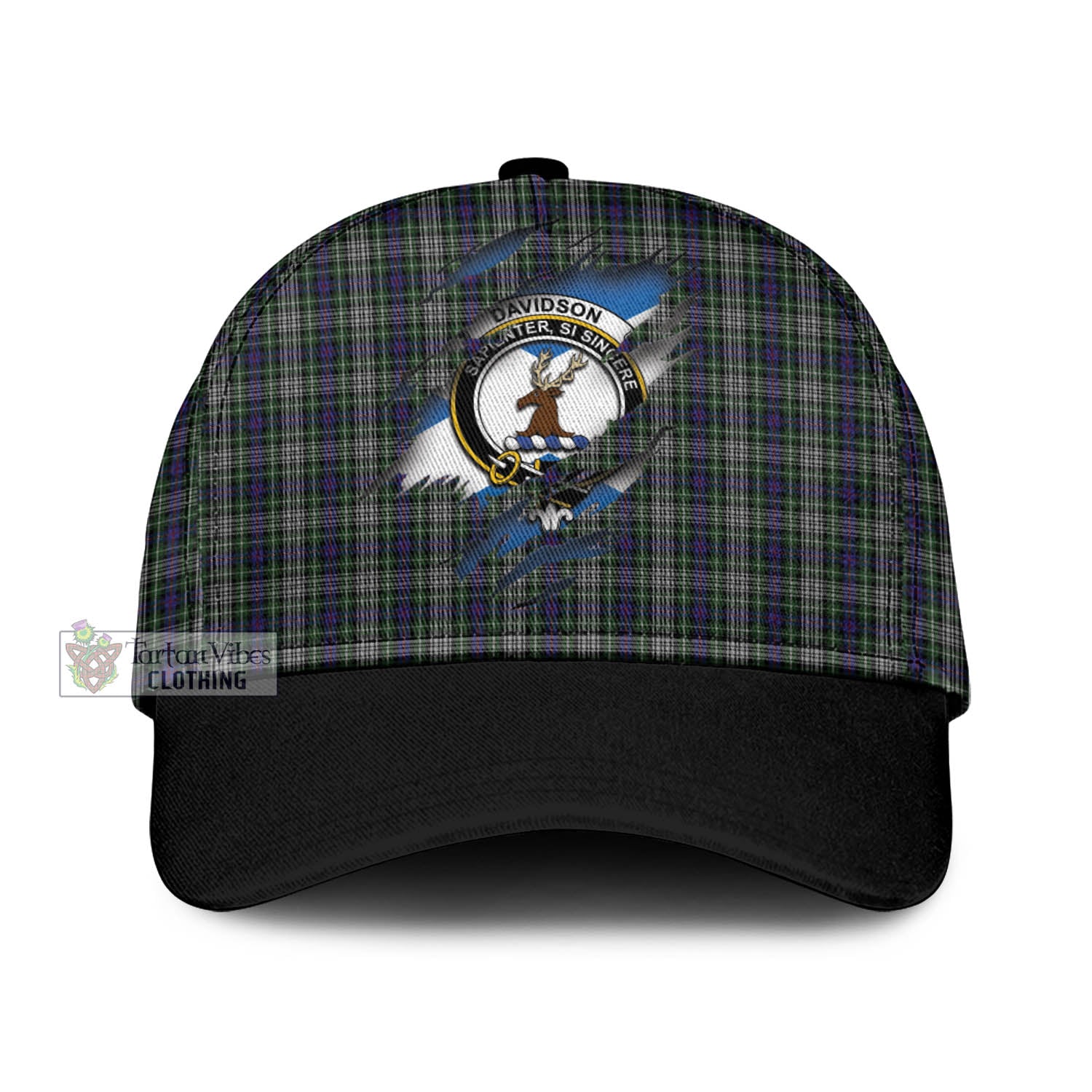 Tartan Vibes Clothing Davidson of Tulloch Dress Tartan Classic Cap with Family Crest In Me Style