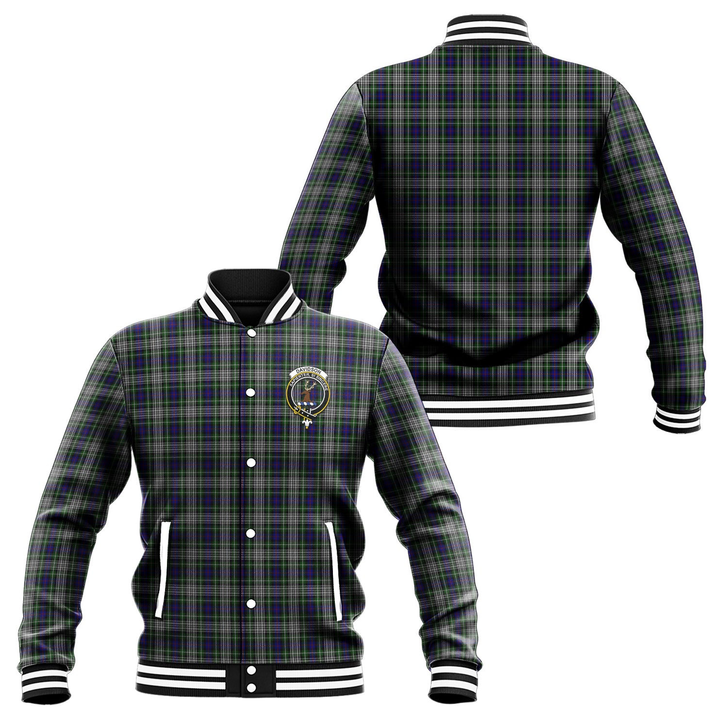 Davidson of Tulloch Dress Tartan Baseball Jacket with Family Crest Unisex - Tartan Vibes Clothing