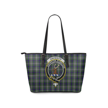 Davidson of Tulloch Dress Tartan Leather Tote Bag with Family Crest