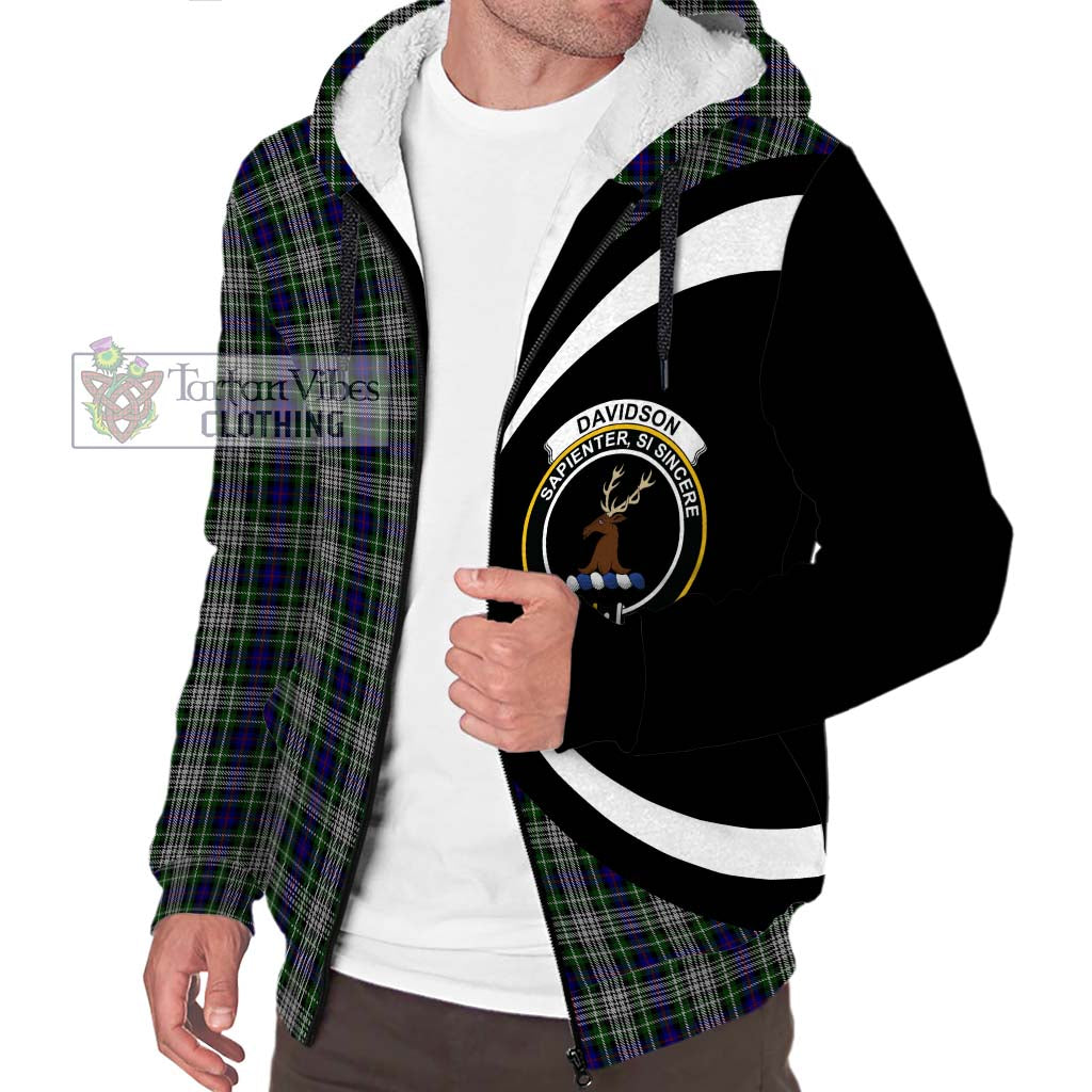 Davidson of Tulloch Dress Tartan Sherpa Hoodie with Family Crest Circle Style Unisex S - Tartan Vibes Clothing